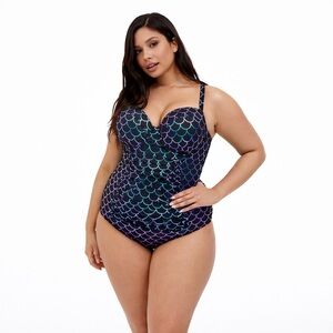 Torrid 2 DD/F iridescent mermaid swimsuit 0328 slim fix one piece swimsuit